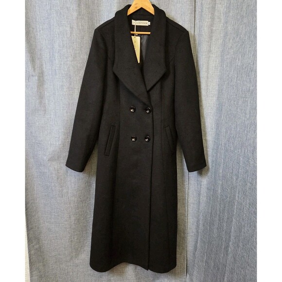 Plaerpener Long Double Breasted Coat Women’s 12 Black Wool Blend - Picture 13 of 13